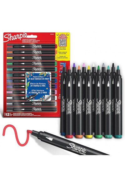 Sharpie Acrylic Paint Markers 12'li Yuvarlak Uç Akrilik Markör Kalem Seti / 2201070