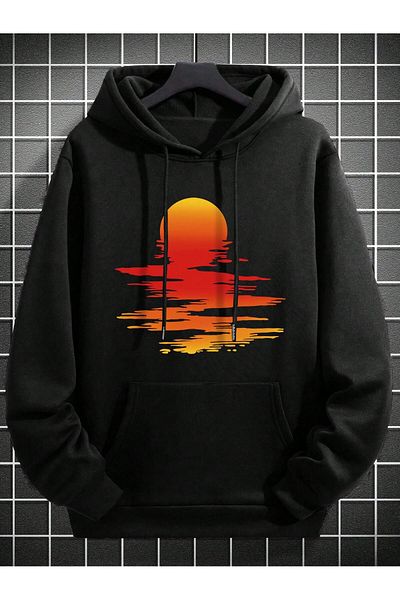 aynewmoda Hanorac negru oversize cu glugă - Sun Melting Hanorac