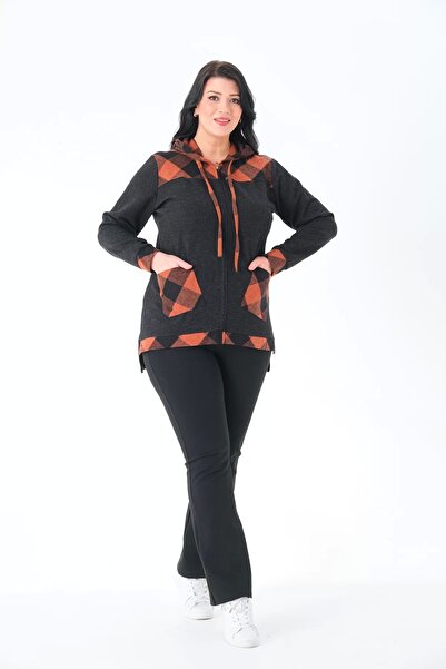 Lady Majestic Plaid Hooded Woven Plus Size Cardigan