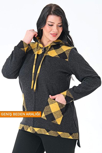 Lady Majestic Plaid Hooded Woven Plus Size Cardigan