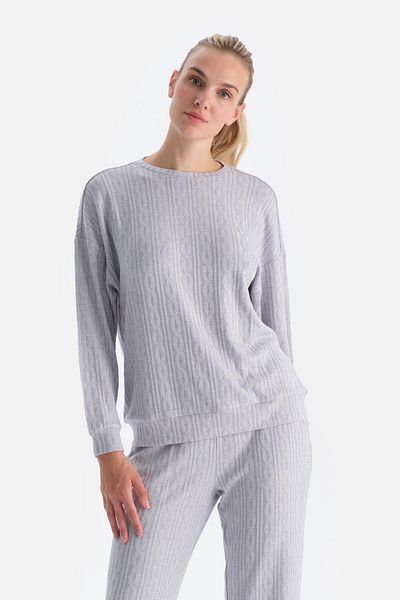Dagi Graues Strick-Sweatshirt mit Rundhalsausschnitt