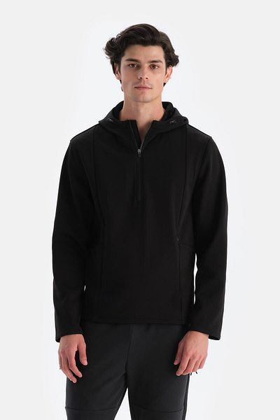 Dagi Schwarzes Herren-Thermo-Sweatshirt mit Reißverschluss und Kapuze