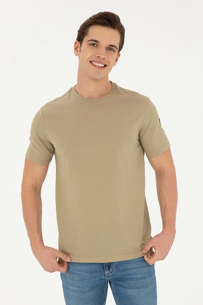 U.S. Polo Assn. Men's Regular Fit Crew Neck Khaki Basic T-Shirt 50284618 -Vr027
