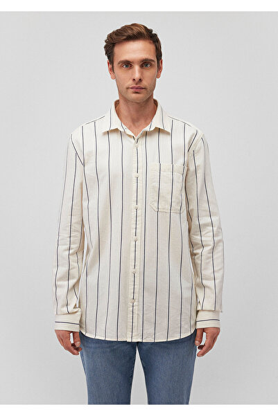 Mavi Lacivert Çizgili Ekru Gömlek Slim Fit / Dar Kesim 0211253-70490