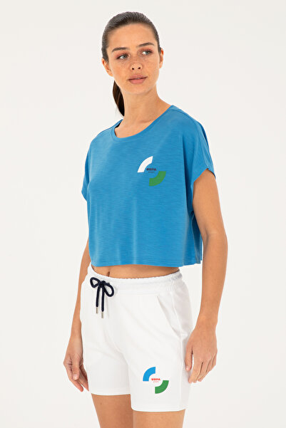 U.S. Polo Assn. Kadın Saks Bisiklet Yaka Tişört 50284353-VR045