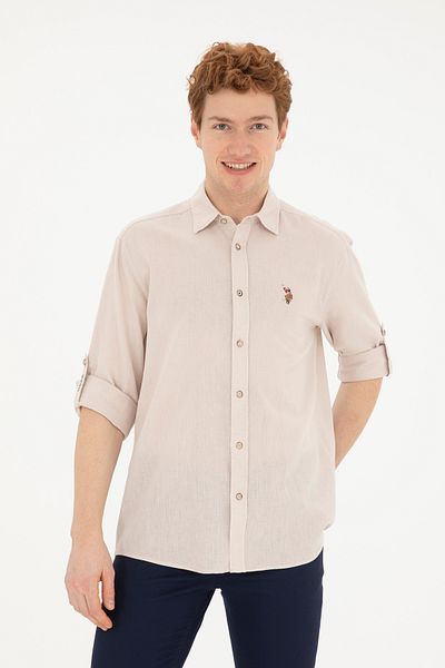 U.S. Polo Assn. Ανδρικό πέτρινο μακρυμάνικο πουκάμισο Basic 50284297-VR049