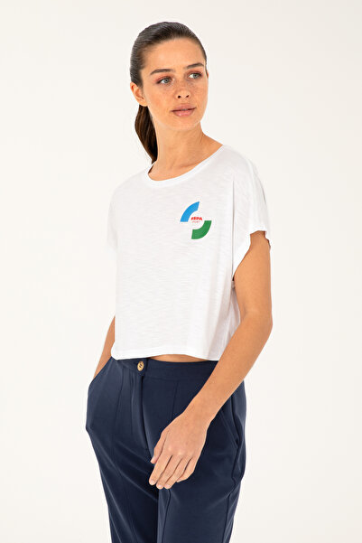 U.S. Polo Assn. Tricou alb pentru femei cu gâtul turnat 50284353-VR013