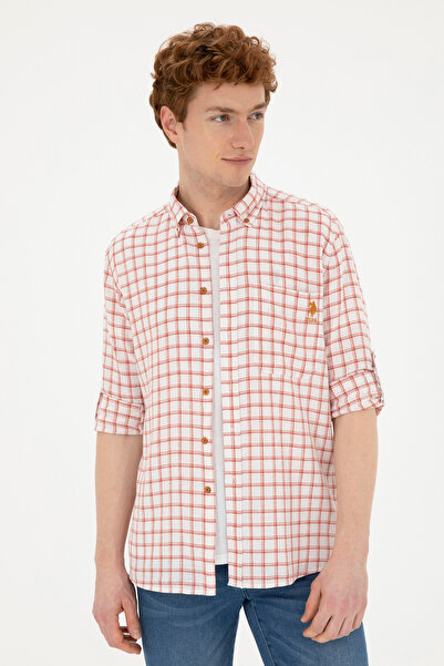 U.S. Polo Assn. Men's Brick Colored Checked Shirt - 50283820 -VR031
