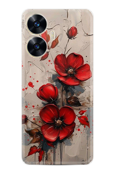 realme C55 Kılıf Boutique Baskılı Resimli Kırmızı Çiçek Pcode -098
