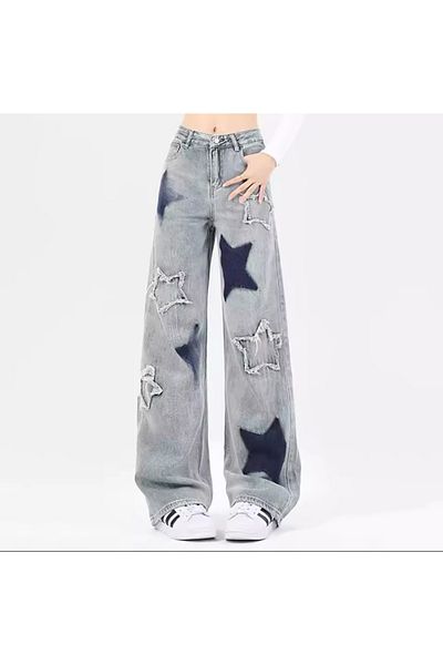 DENİKK Y2K Trend Star Detail Retro Unisex Jeans/Stars Jean Pants