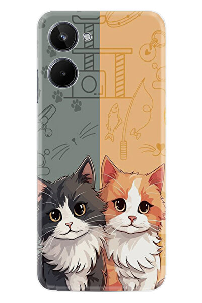 realme 10 Kılıf Boutique Baskılı Resimli İkiz Kediler Pcode -086