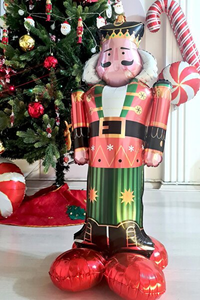 PEKSHOP Kırmızı Kurşun Asker Folyo Balon Yılbaşı Balonu Fındıkkıran Nutcracker Şekilli Folyo Balon
