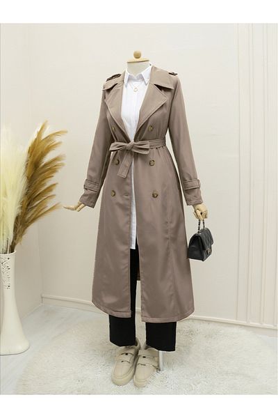 Modamorfo Nerzfarbener Trenchcoat mit gefüttertem Gürtel
