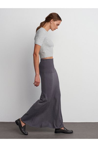 Dilvin 80114 Smoked Knitwear Skirt - Ribbed Waist, Flowy