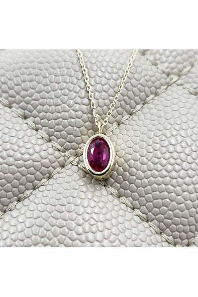 FasekGold Altın Kolye - 1.05 Karat Ruby Taşlı Tasarım Modern 14 Ayar Altın Kolye-Ruby Taşlı Hediyelik Kolye