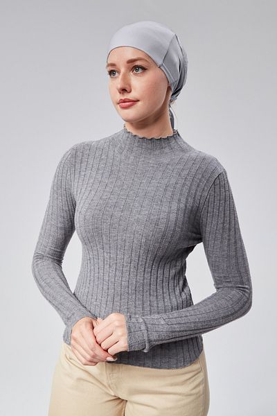 Sonbaharmoda Women's Hijab Lycra Combed Seamless Non-Slip Plain Laced Bonnet Gray