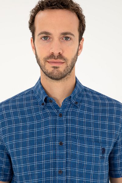 U.S. Polo Assn. Ανδρικό πουκάμισο με κοντό μανίκι Navy Blue 50283724-VR033