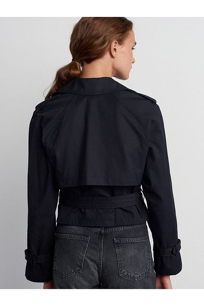 Dilvin 60745 Buckle Crop Trench Coat-Black