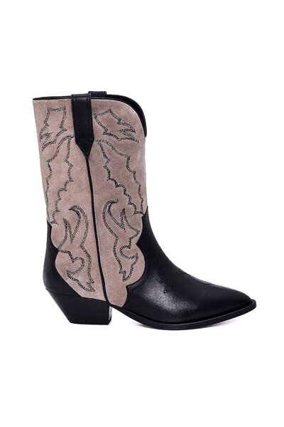 Sofia Baldi Sella Sıyah / Bej Süet  Kadın Topuklu Çizme