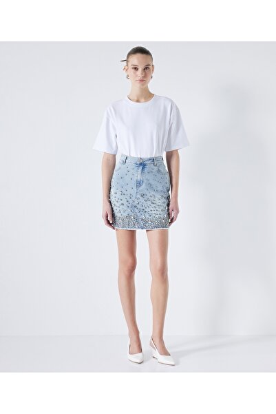 İpekyol Τζιν φούστα με κρύσταλλο κέντημα