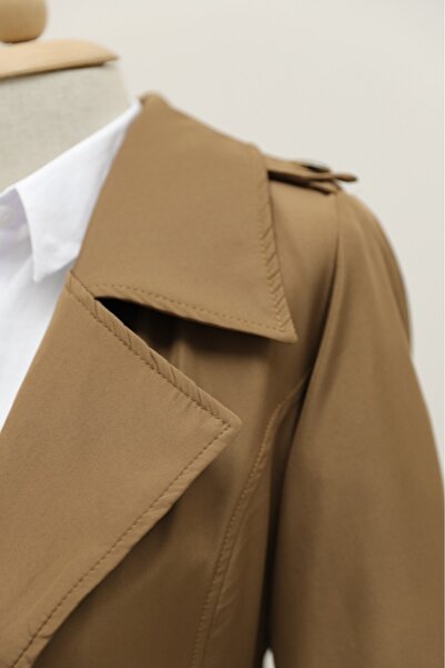 Modamorfo Astarlı Kemerli Trenckot -Taba