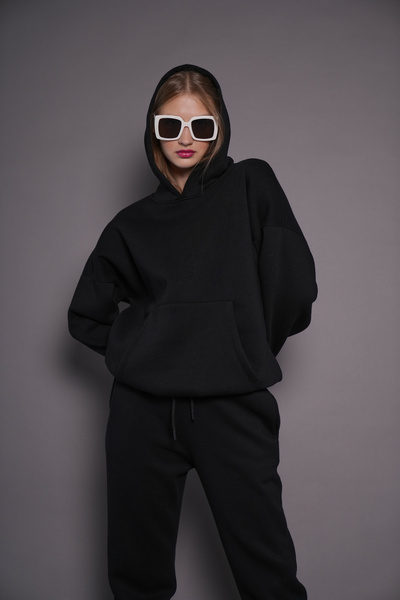 PONÇİK Μαύρο Γυναικείο Σετ Φόρμας - 3 Νήματα Ραμμένα, Μοντέλο 24563