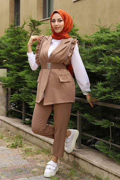 Moda Palmiss Women's Mink Belt Detailed Hijab Set