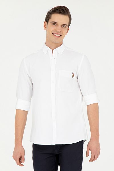 U.S. Polo Assn. Λευκό μακρυμάνικο ανδρικό πουκάμισο 50283700-VR013