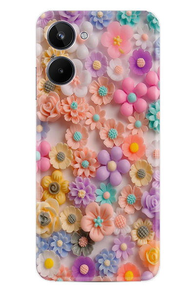 realme 10 Kılıf Boutique Baskılı Resimli Rengarenk Papatyalar Pcode -060