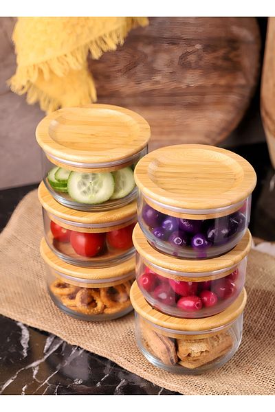 Atbyhome Duo 300ml 6-Piece Bamboo Vacuum Glass Breakfast Set with Lid