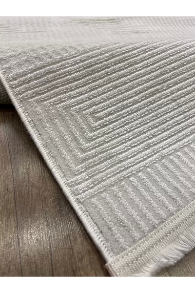 Hoomrugs Beyaz Geometrik Kabartmalı Halı - Modern Ve Minimalist Salon Halısı ...