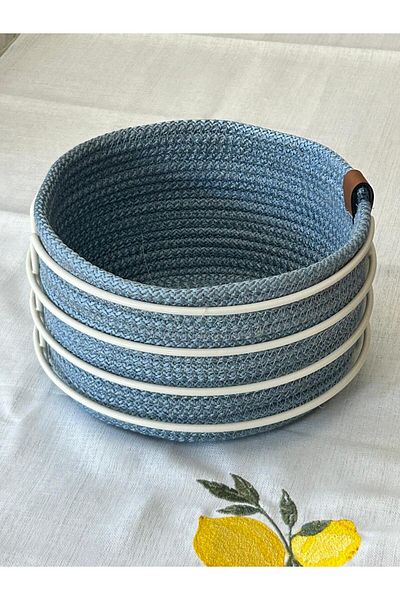 Edora Home Stylish Blue Knitted White Round Bread Basket - Multi-Purpose Stainless Metal