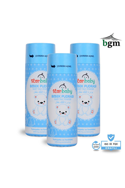 bgm Bebek Pudrası 3x 100gr Serpme Mavi Nem Önleyici Yumuşatıcı ve Ferahlatıcı...