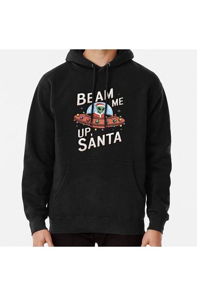 THEWERT Hanorac imprimat unisex Alien Santa Christmas Adventure Beam Me Up Holiday