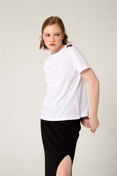 Avrile White Women's T-Shirt - Shoulder Button Detail