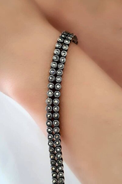 OSESHOP Çift sıra markazit taşlı su yolu gümüş bileklik