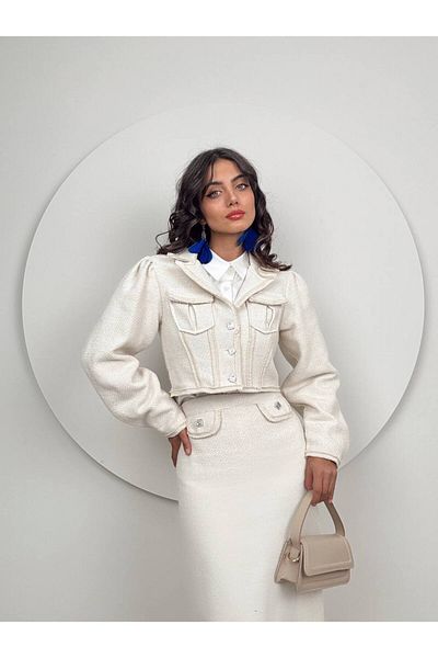 GİZONLY Women's Bottom Top Set Buttoned Jacket and Skirt