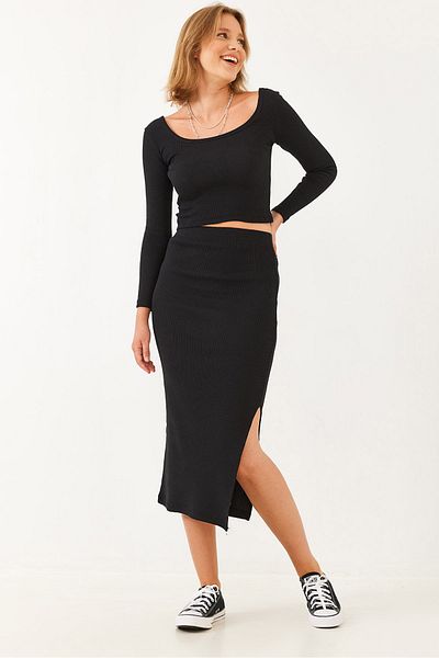 Bianco Lucci Women's Square Collar Long Sleeve Skirted Bottom-Top Set 2110 60251868