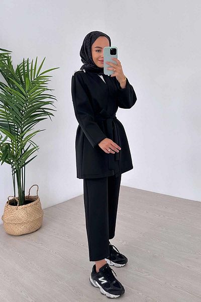 Ka Hijab Black Scuba Kimono Set - Shoulder Detail