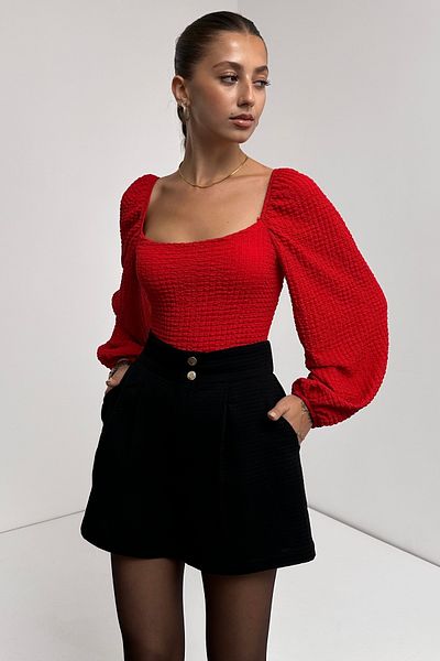 LB Laluna Butik Women's Square Neck Honey Sleeve Blouse Stretchy Fabric