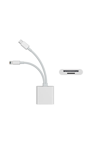 Mettzchrom Çift kablolu Sd Kart Hafıza Kart Adaptörü Lightning Type-c Hafıza Kart Okuyucu iphone 15 16 Uyumlu