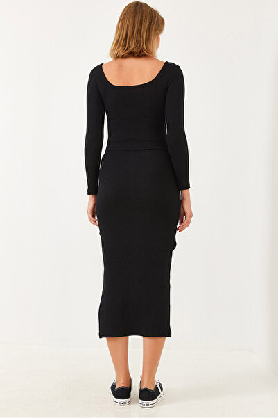 Bianco Lucci Women's Square Collar Long Sleeve Skirted Bottom-Top Set 2110 60251868