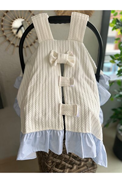 eyma home غطاء ووسادة لعربة الأطفال مكشكشة باللون الأزرق