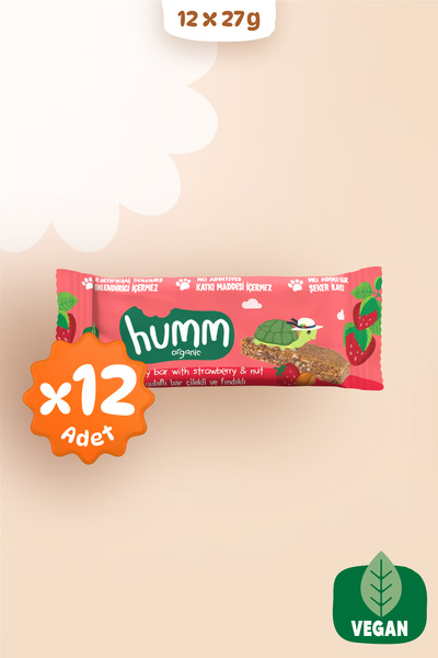 Humm Organic Organik Vegan Çilekli ve Fındıklı Yulaf Bar - 12 adet