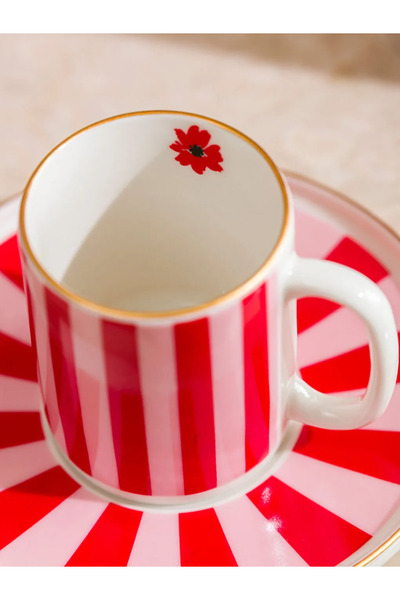 LC Waikiki LCW HOME Kırmızı Çiçek Baskılı 2 Kişilik Porselen Kahve Fincan Takımı