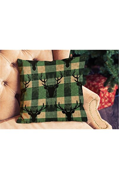 Evmila Pernă de catifea cu model de căprioare în carouri cu tema de Anul Nou ...