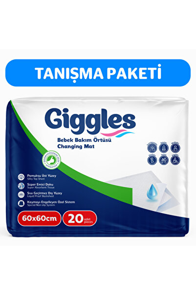giggles Bebek Bakım Örtüsü 60x60 Alt Açma Bezi 2 Paket (20 adet)