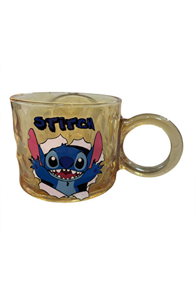 NETAVANTAJ Sparkling Glass Cup with Happy Stitch Figure and Handle