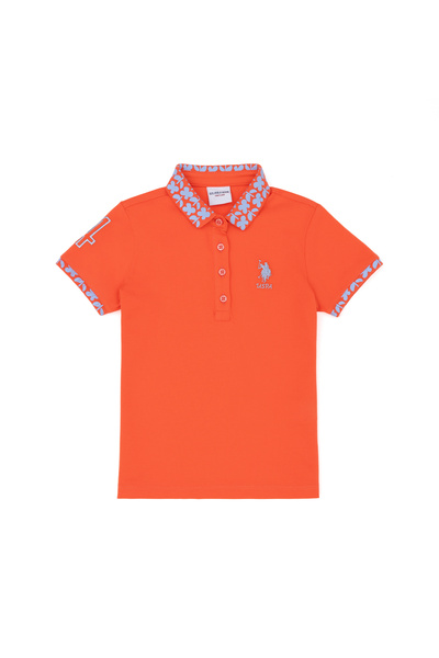 U.S. Polo Assn. تي شيرت أساسي بياقة بولو على شكل زهرة الرمان للفتيات 50283284...