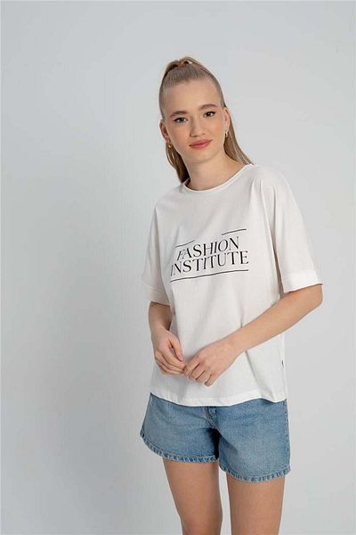 Avrile Ecru Women's T-Shirt - Printed Front Text